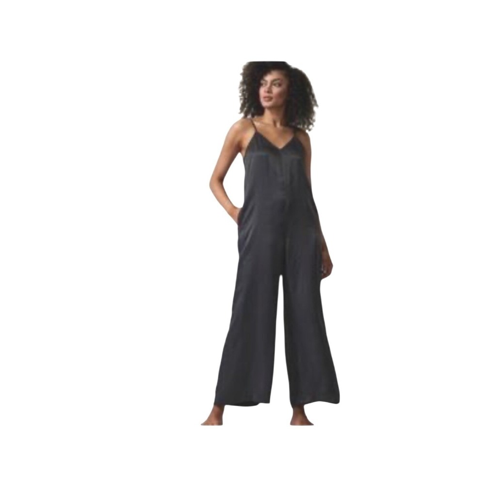 Black Athleta Calm Cool Romper Jumpsuit Silky Dress‎ Up Down Sleep Small NWOT